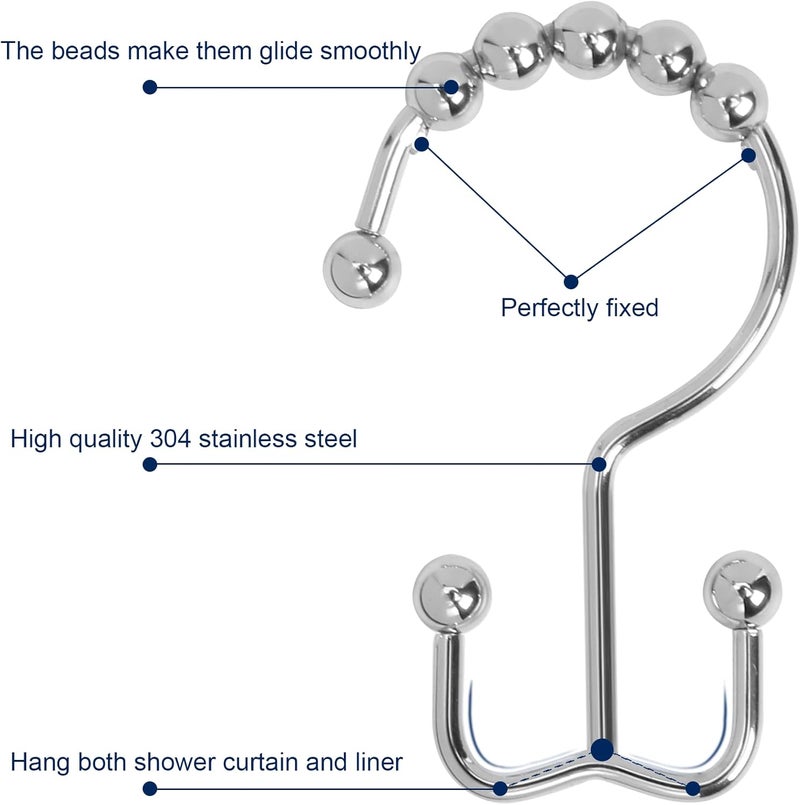 Gidse Shower Curtain Hooks,Sturdy Stainless Steel Double Sided Shower Hooks Rings for Bathroom Shower Curtain Rods Curtains Set of 12 Hooks - Chrome - Image 3